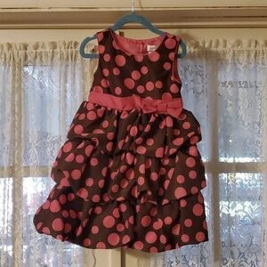 Savannah Pink and Brown Polka Dot Tiered Dress Size 4T